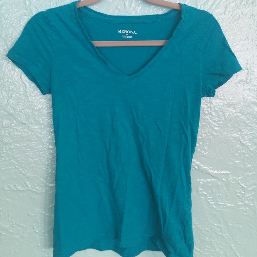 Merona Teal V Neck T Shirt XS